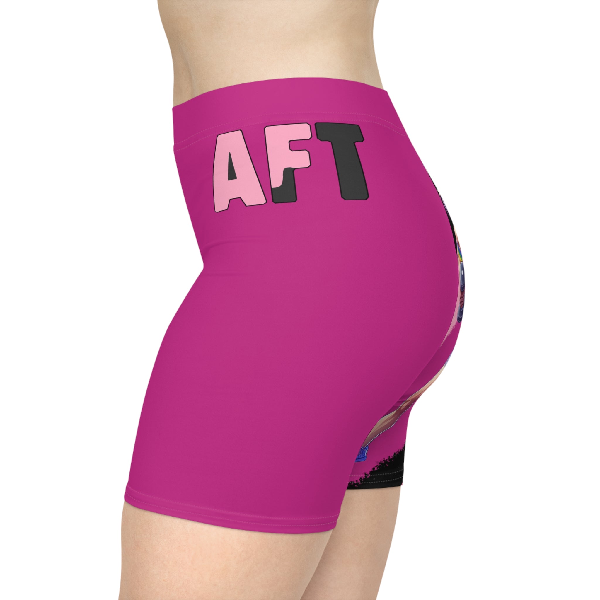 Dark Pink Vibrant Women's Biker Shorts with an Anime Flair