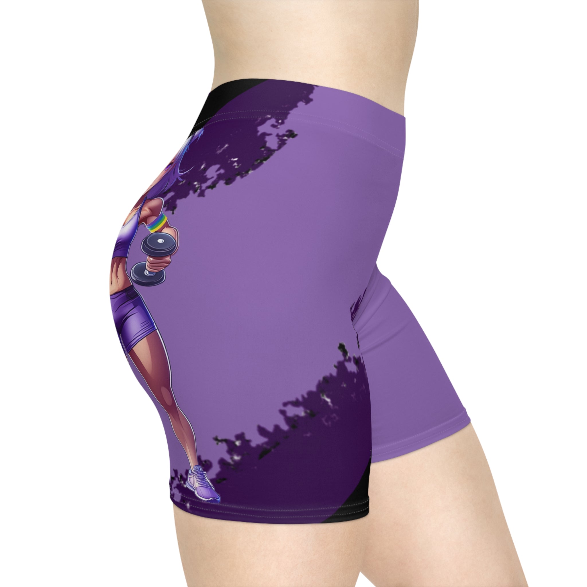 Purple Vibrant Women's Biker Shorts with an Anime Flair