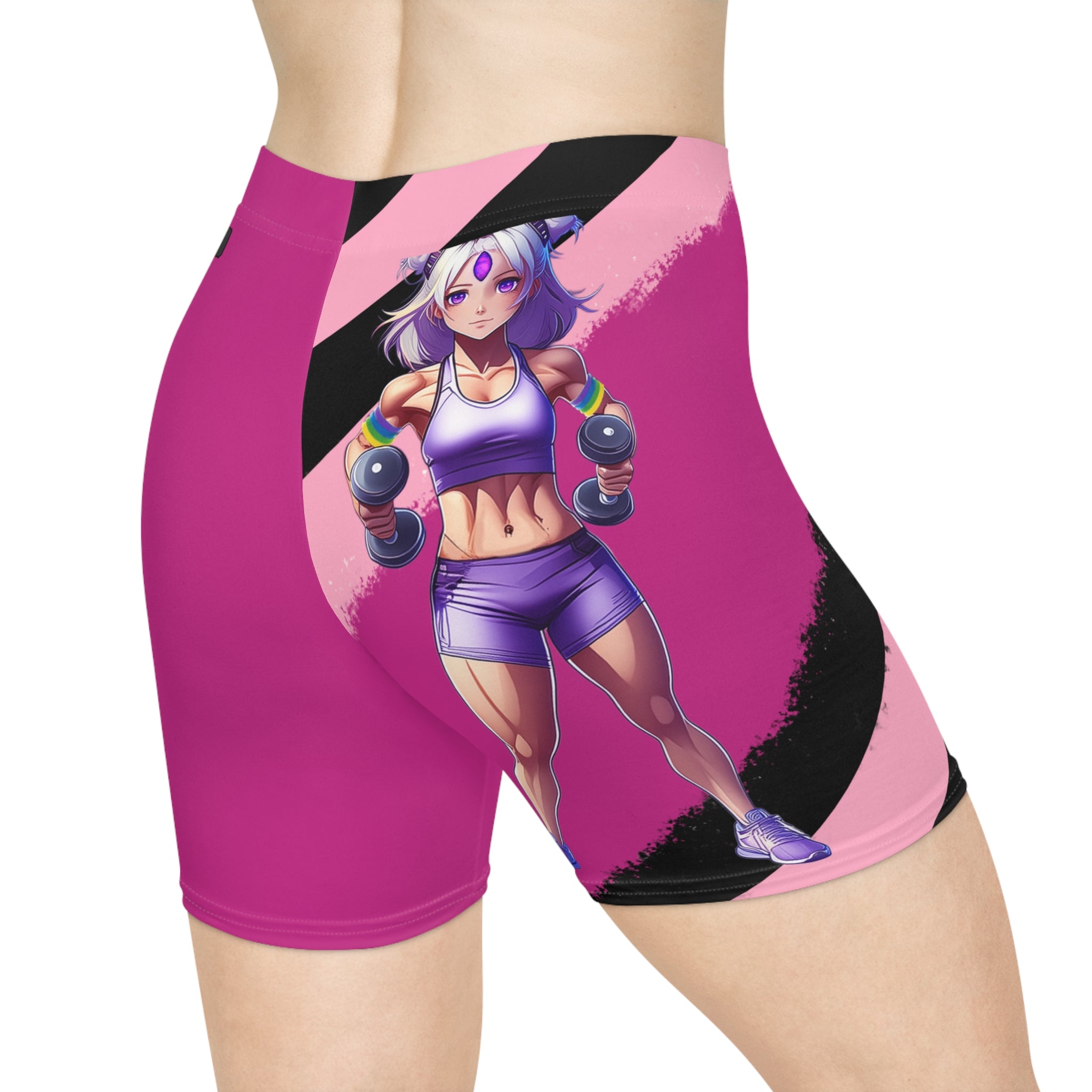 Dark Pink Vibrant Women's Biker Shorts with an Anime Flair