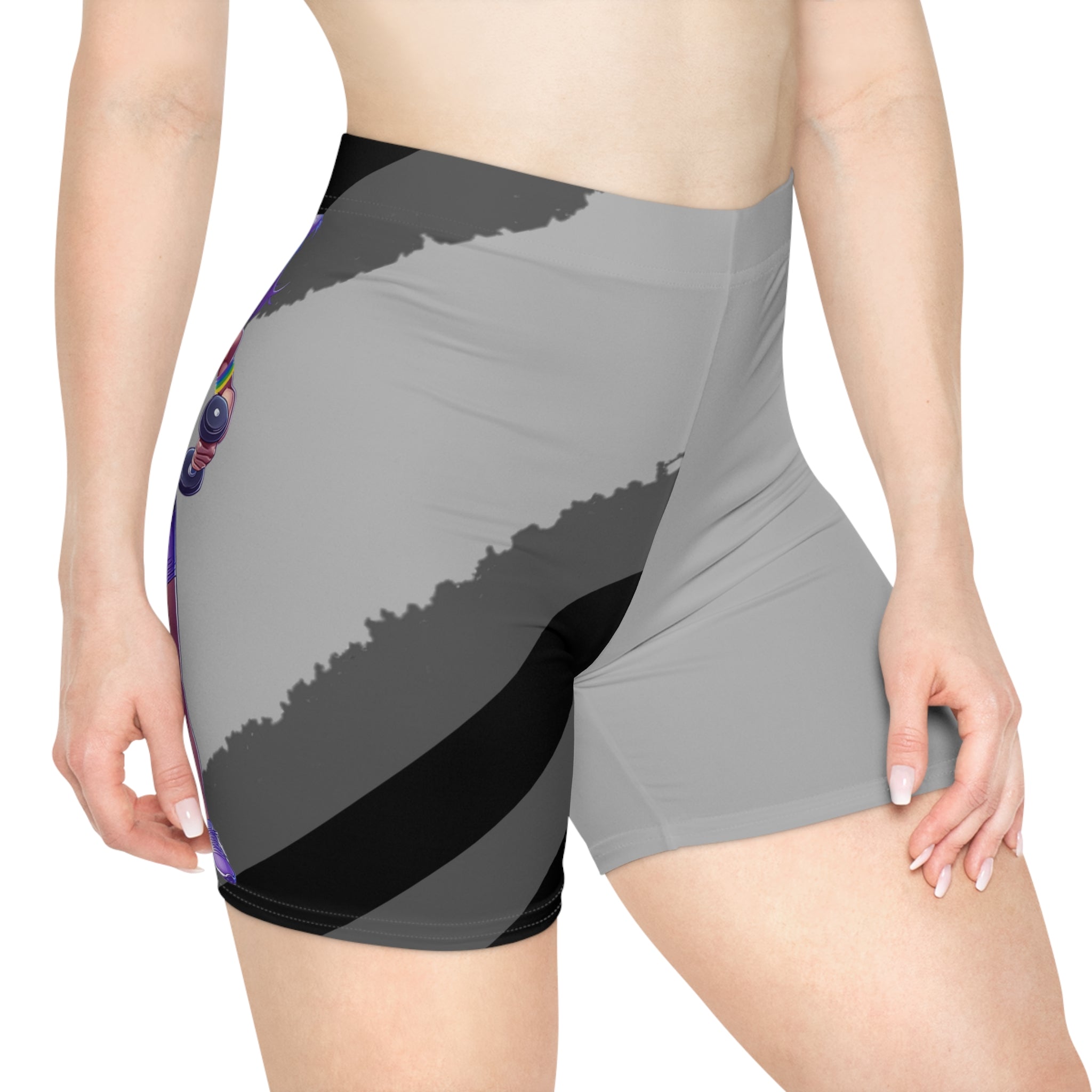 Light Grey Vibrant Women's Biker Shorts with an Anime Flair