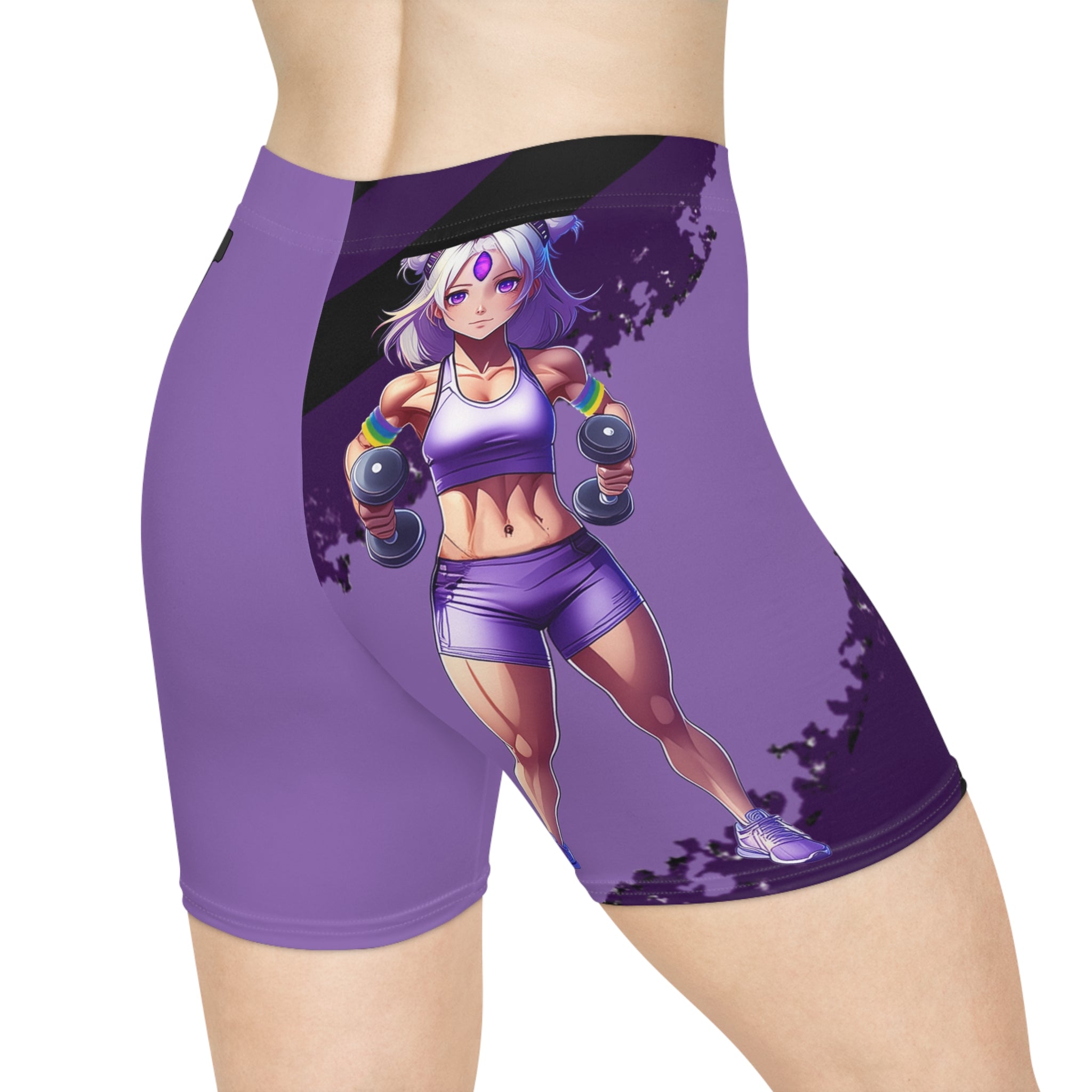 Purple Vibrant Women's Biker Shorts with an Anime Flair