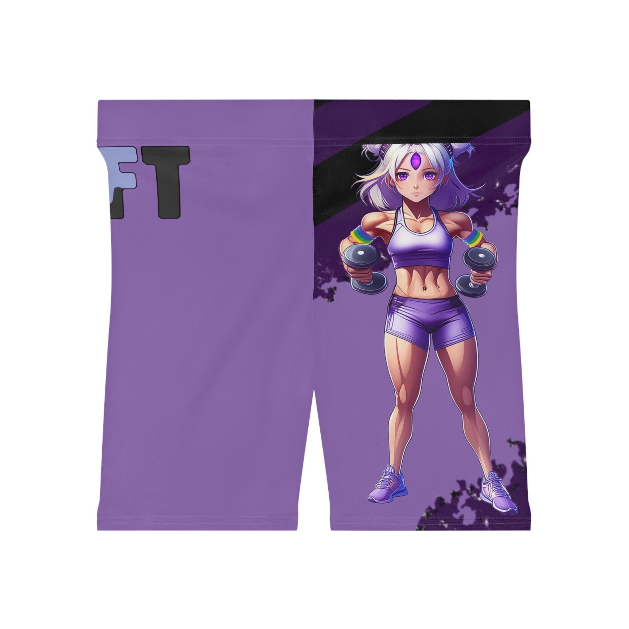 Purple Vibrant Women's Biker Shorts with an Anime Flair
