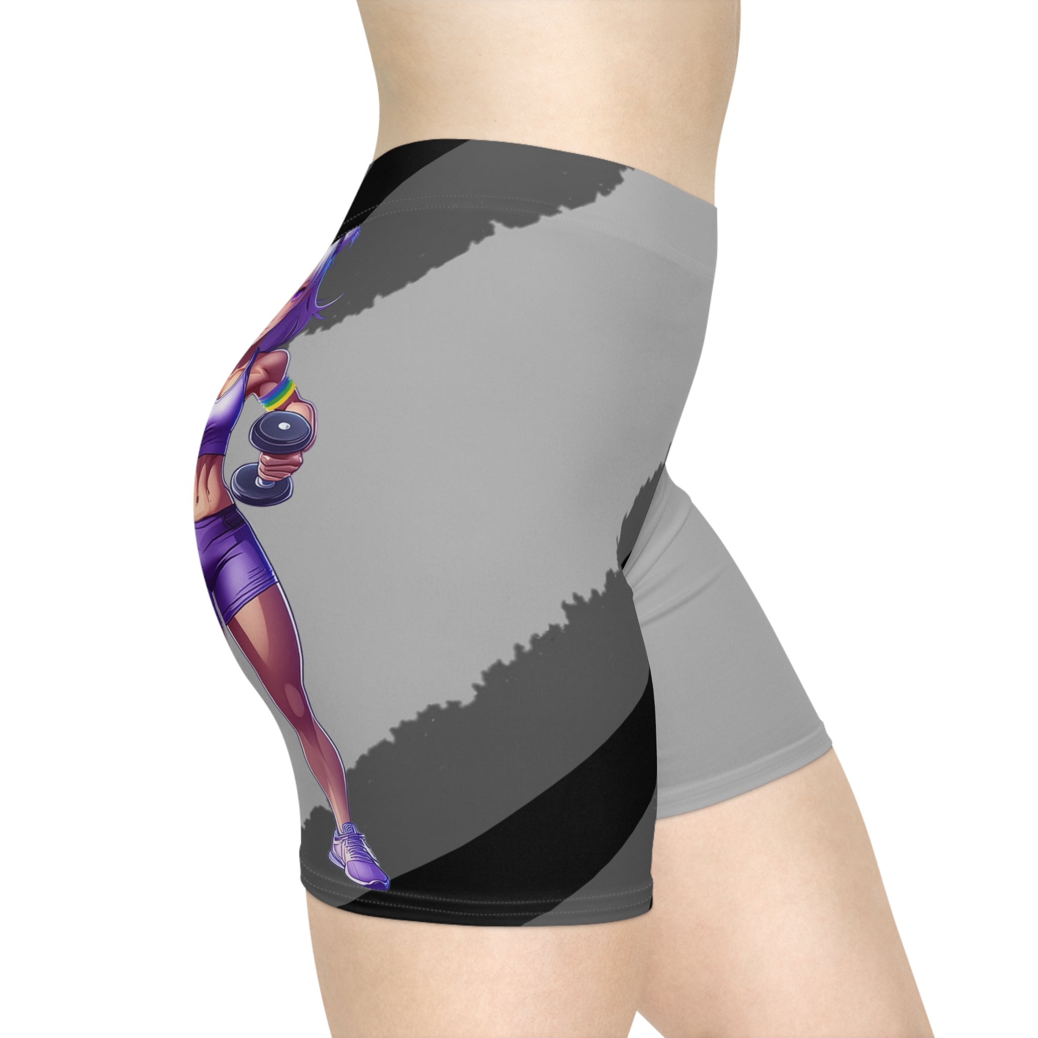 Light Grey Vibrant Women's Biker Shorts with an Anime Flair