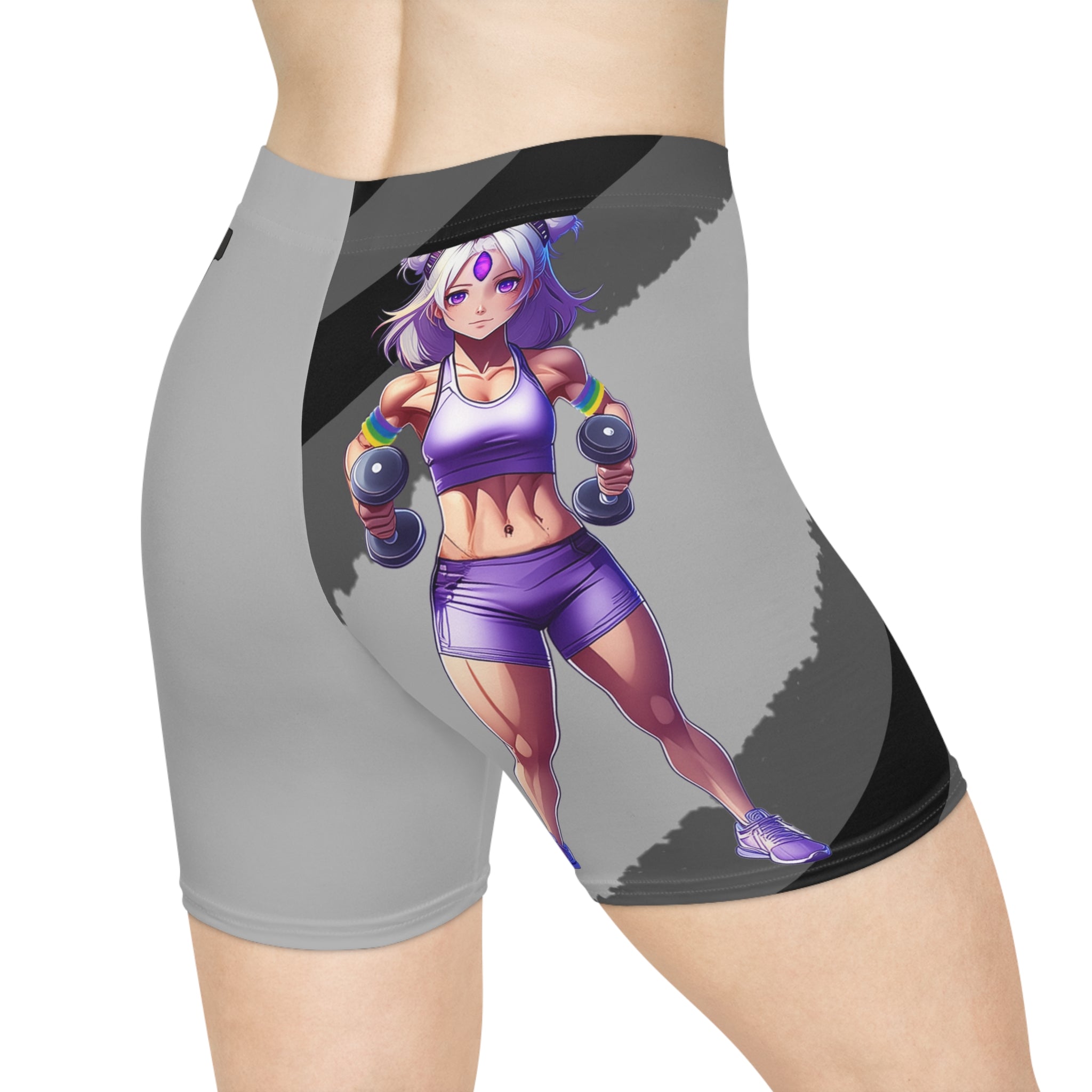 Light Grey Vibrant Women's Biker Shorts with an Anime Flair