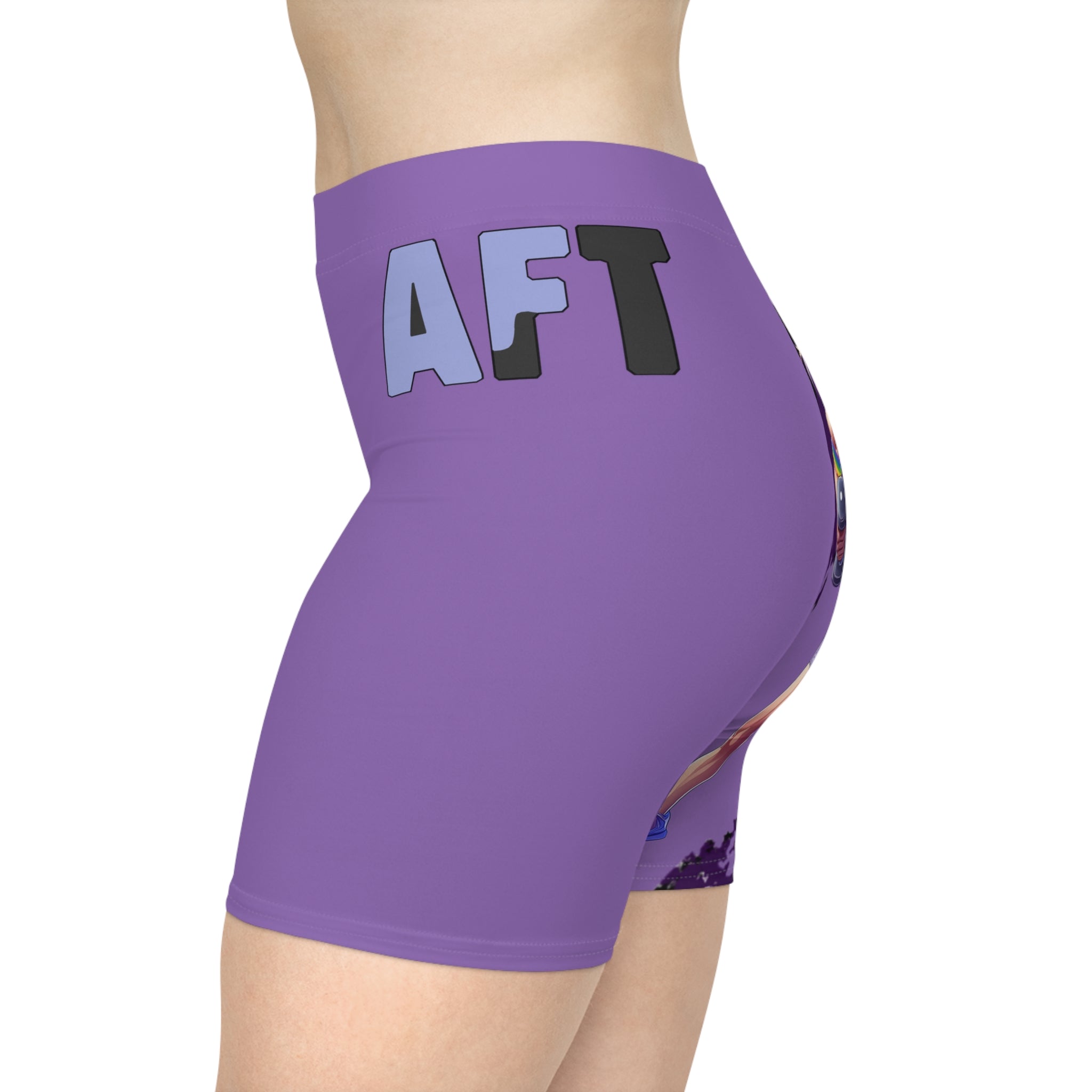 Purple Vibrant Women's Biker Shorts with an Anime Flair