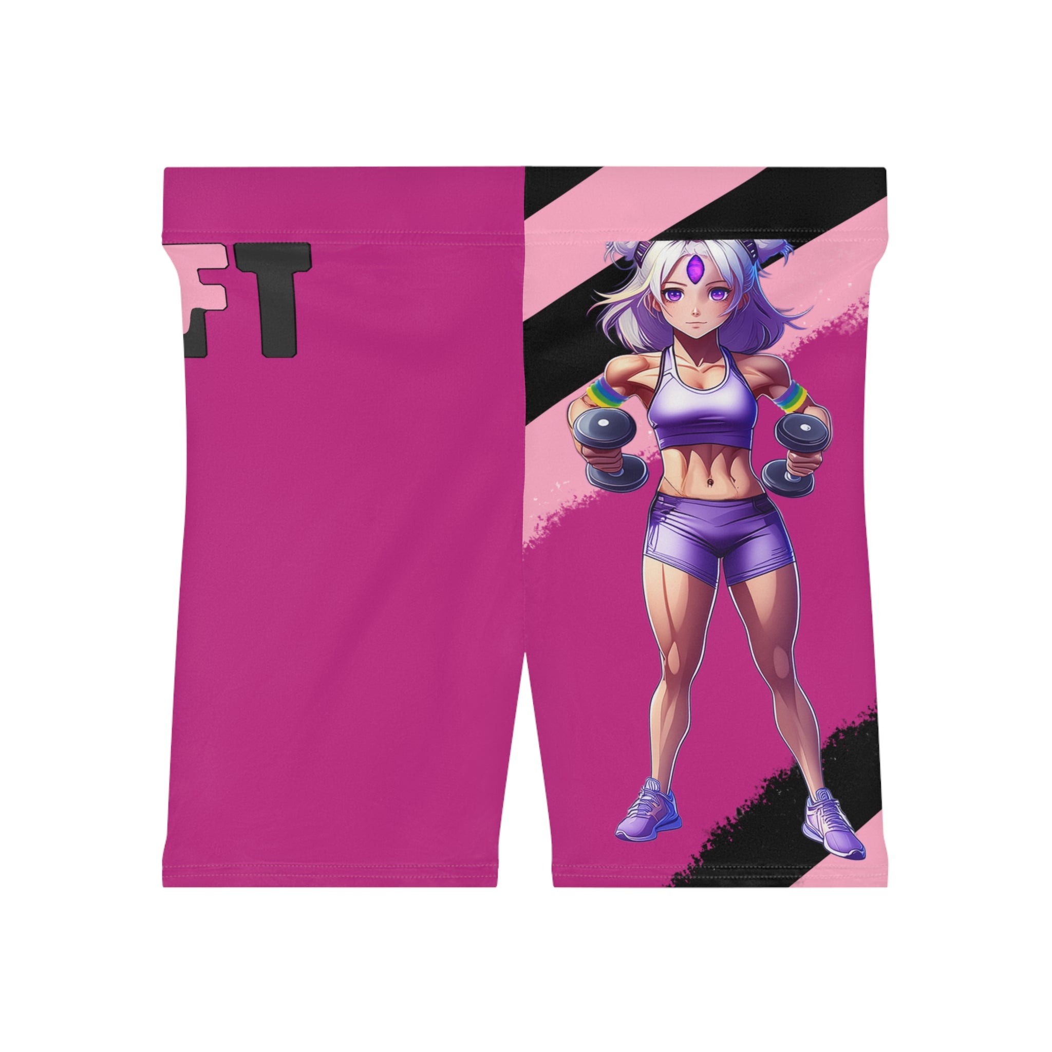 Dark Pink Vibrant Women's Biker Shorts with an Anime Flair