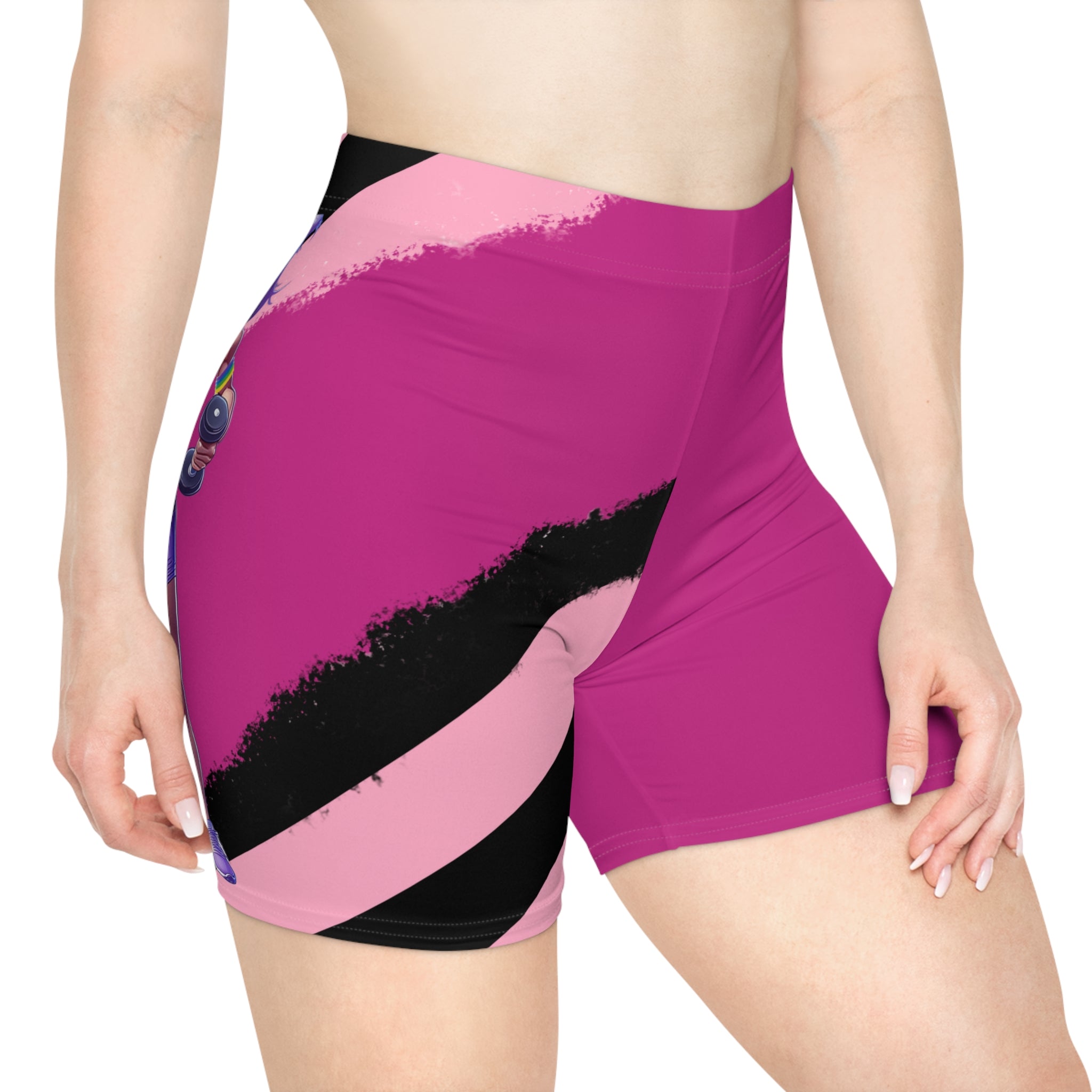 Dark Pink Vibrant Women's Biker Shorts with an Anime Flair