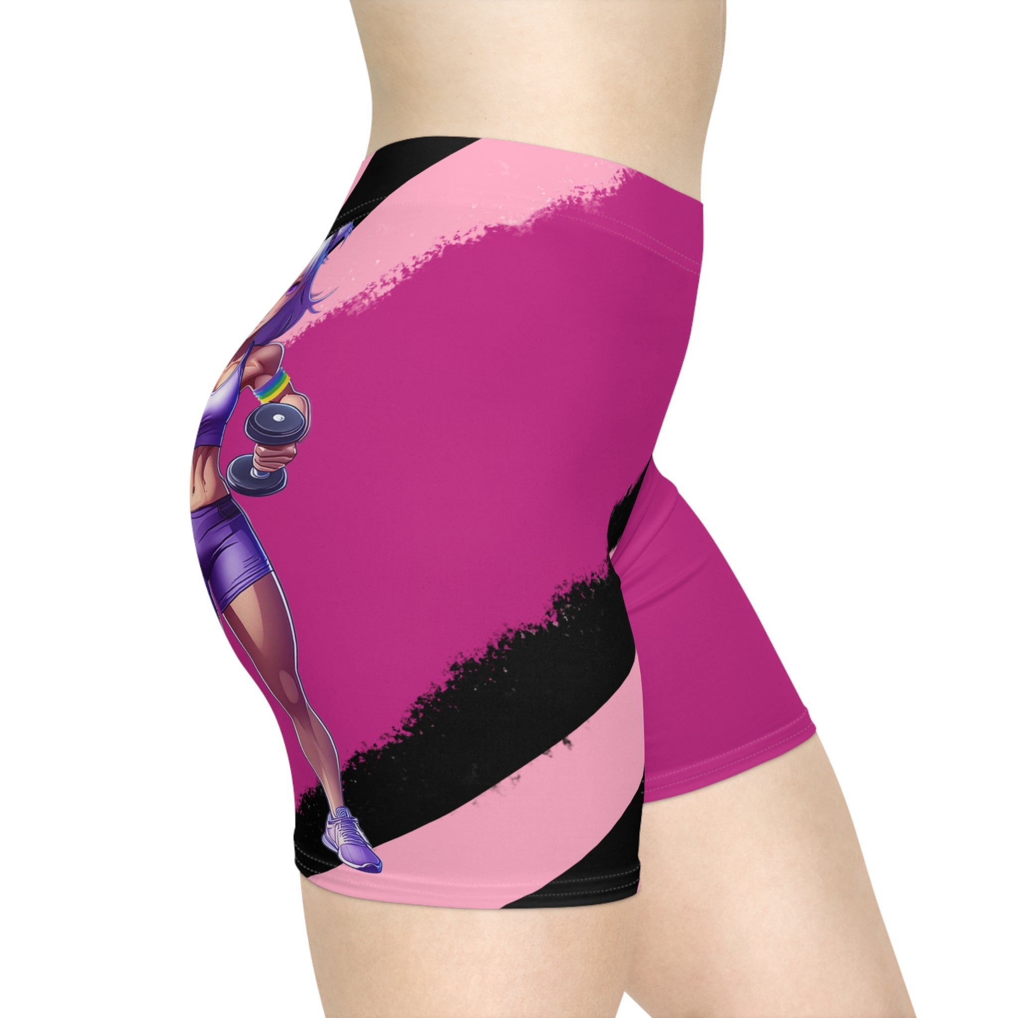 Dark Pink Vibrant Women's Biker Shorts with an Anime Flair